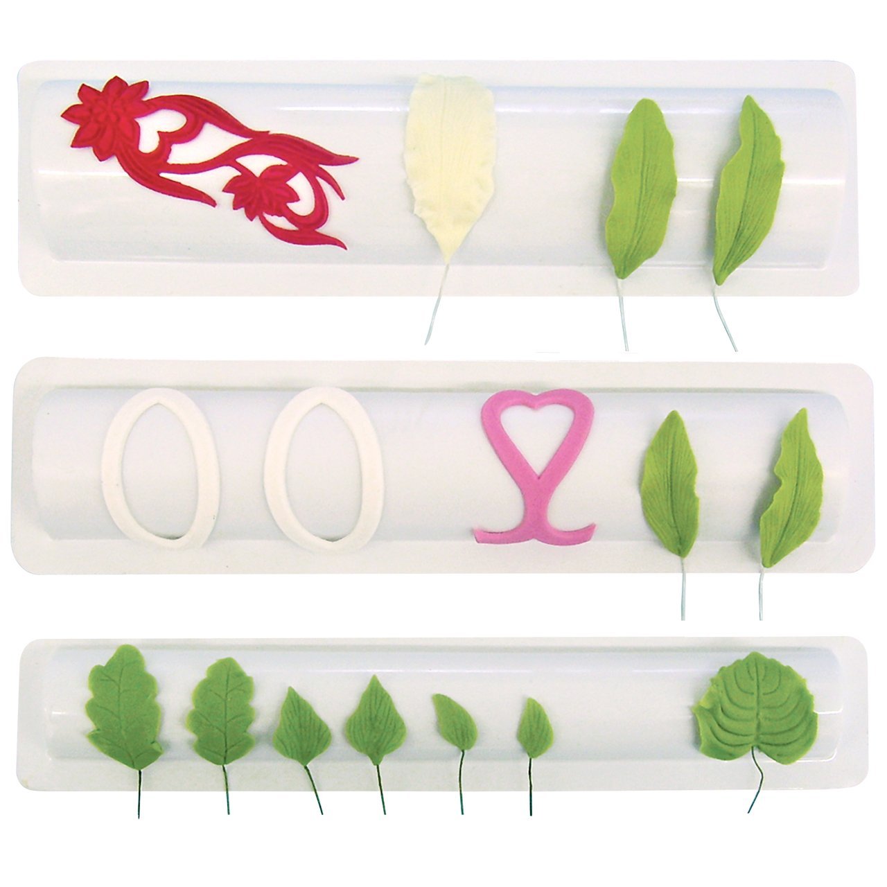 PME 109SE052 JEM Petal & Leaf Formers for Sugarcraft Flowers, Set of 3, White, 22 x 3 x 22 cm