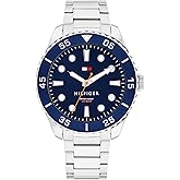 Tommy Hilfiger Men's Bold Dive-Inspired Watch – 3H Quartz Movement, Stainless Steel and Aluminum Case, Aluminum Sport Bezel, Link Bracelet – Adventure-Ready Gift for Him