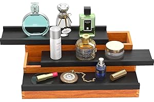 WWMFS 𝐖𝐖𝐌𝐅𝐒 Cologne Organizer for Men Wooden, 3-Tier Elevated Cologne Display Shelf with Concealed Storage Space, Stylish Cologne Accessories,Men's Perfume Holder Organizer for Watch, Jewelry, Vintage