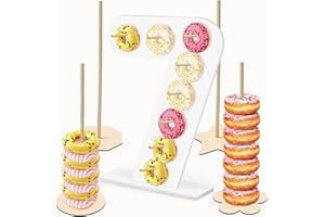 soleim 5 Pcs Donut Stand Set, Doughnut Party Supplies Include 1 Pc Digit Donut Wall Display Stand, 4 Pcs Doughnut Wall,for Birthday, Wedding, Baby Shower, Party (White number 7)