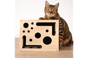 Sinbana Cat Scratch Puzzle Enrichment Box with Sandpaper Inside, Interactive Wooden Cat Nail File Toy & Scratcher Stress Free