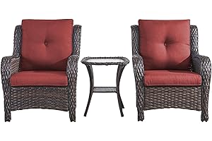 Rilyson Patio Bistro Set Outdoor Chairs - 3 Piece Wicker Rattan Patio Furniture Set with 2 Armrest Chair and 1 Side Table for Proch Deck Garden Backyard Balcony(Brown/Red)