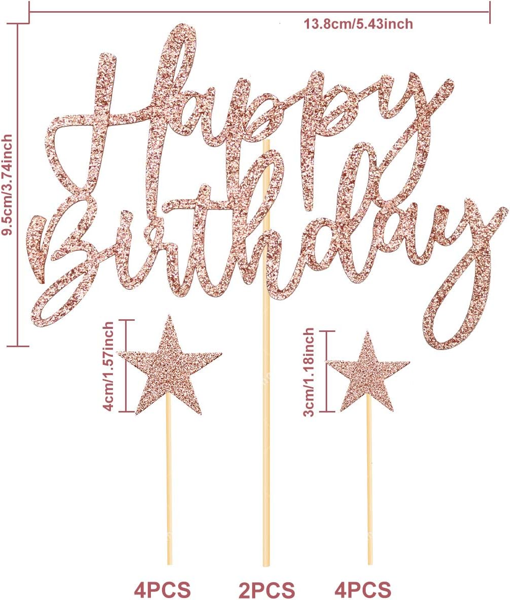 iZoeL 2 Sets Cake Decoration Rose Gold Cake Topper Happy Birthday Banner Confetti Balloon Stars Heart Cake Topper for Women Girls Rose Gold Theme Birthday Party Decor Hen Party - Image 3