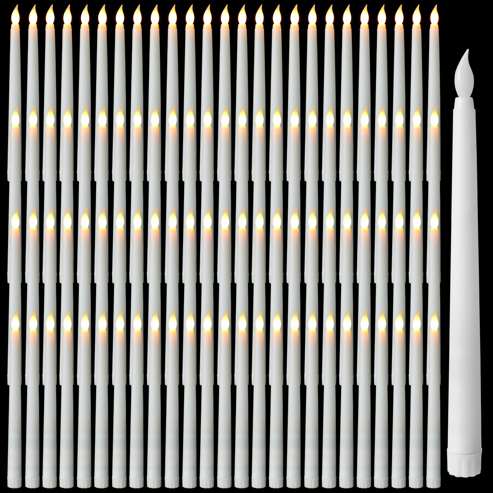 Photo 1 of Baquler 100 Pcs 9.7 Inch LED Flameless Taper Candles Bulk Battery Operated Taper Candles Flickering Candlesticks for Wedding Church Holiday Table Decoration