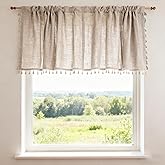 Nfvjfxz 1Pc Boho Linen Window Valance with Tassels 58.5inch x 17.5inch Country Farmhouse Curtain for Kitchen Living Room Bedr
