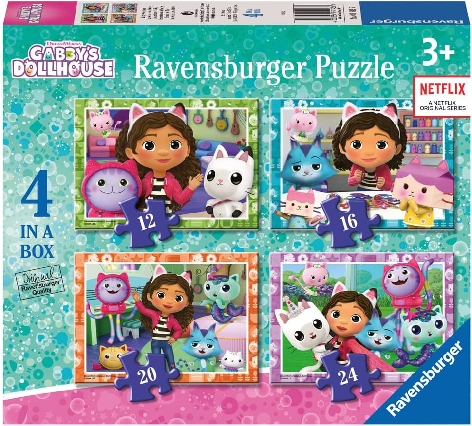 Ravensburger Gabby’s Dollhouse Jigsaw Puzzles 4 in a Box 12 16 20 24 Pieces
