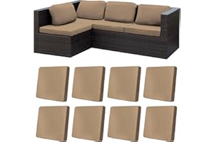 BIETYONE 8Pcs Stretch Patio Cushion Covers Outdoor Cushion Covers,for Outdoor Couch Cushion Covers Replacement,Outdoor Sofa Covers Patio Slipcovers Couch Cover,Washable Furniture Cover (Khaki, Cover Only)