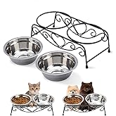 Small Dog Bowls with Metal Stand for Small Breeds Cats and Puppies 3.4 Inch Fixed Height Elevated Feeder with 2 Removable Stainless Steel Bowls