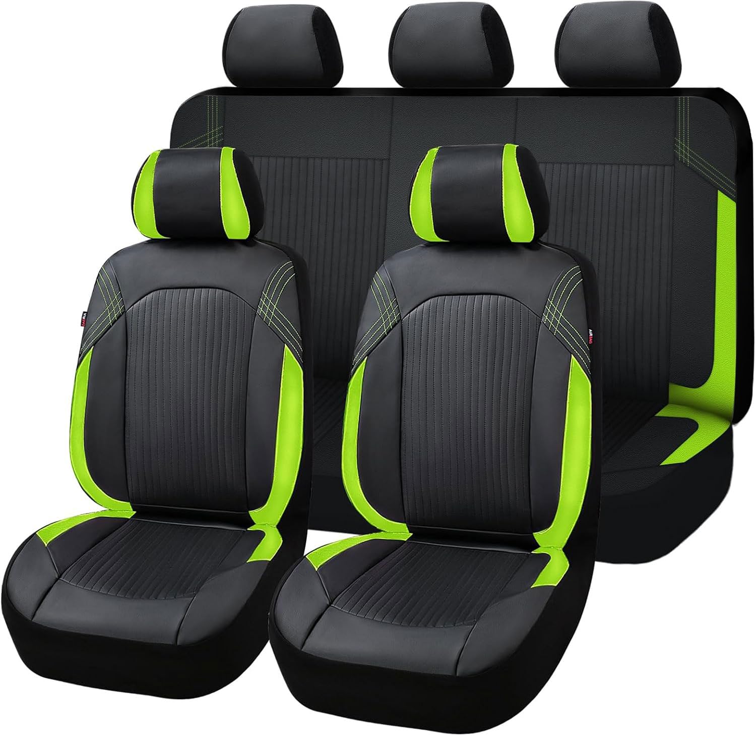 Photo 1 of Flying Banner Synthetic Leather car seat Covers Full Set Front and Rear Bench Fashion Easy Installation Cup Holder Free (Black & Green, Low Bucket - Full Set)