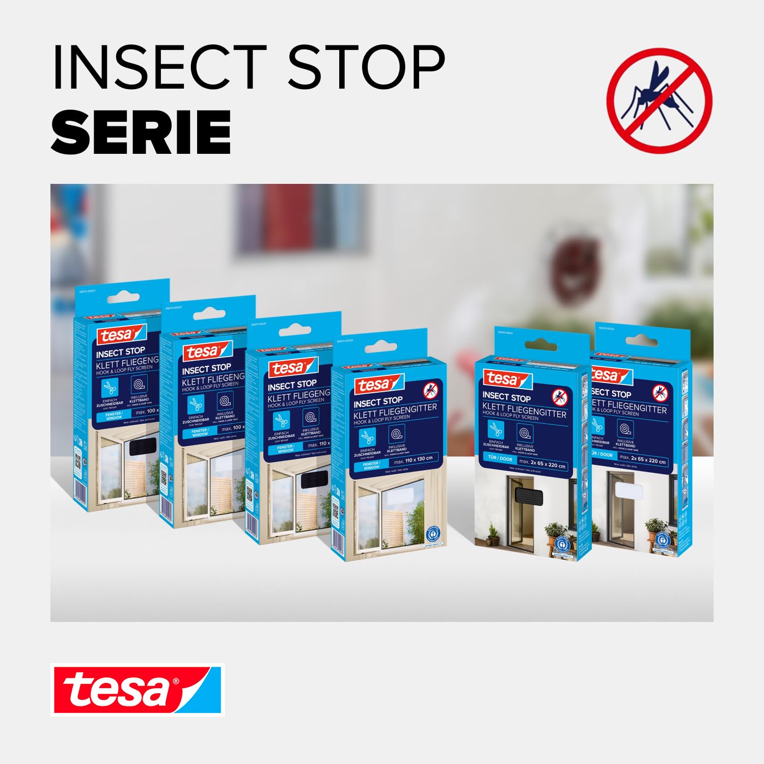 tesa Insect Stop Klett Fliegengitter für Fenster - Insektenschutz mit Klettband, zuschneidbar - Mückenschutz ohne Bohren - 1 x Fliegen Netz - 130 cm x 150 cm - Anthrazit 8