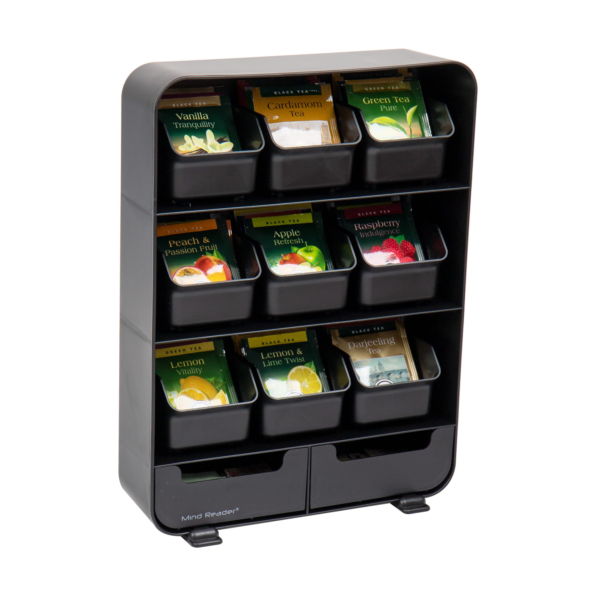 Photo 1 of Mind Reader Tea Bag Organizer, Tea Station Organizer, Countertop Storage, Kitchen, Plastic, 10.25"L x 3.25"W x 13.75"H, Black