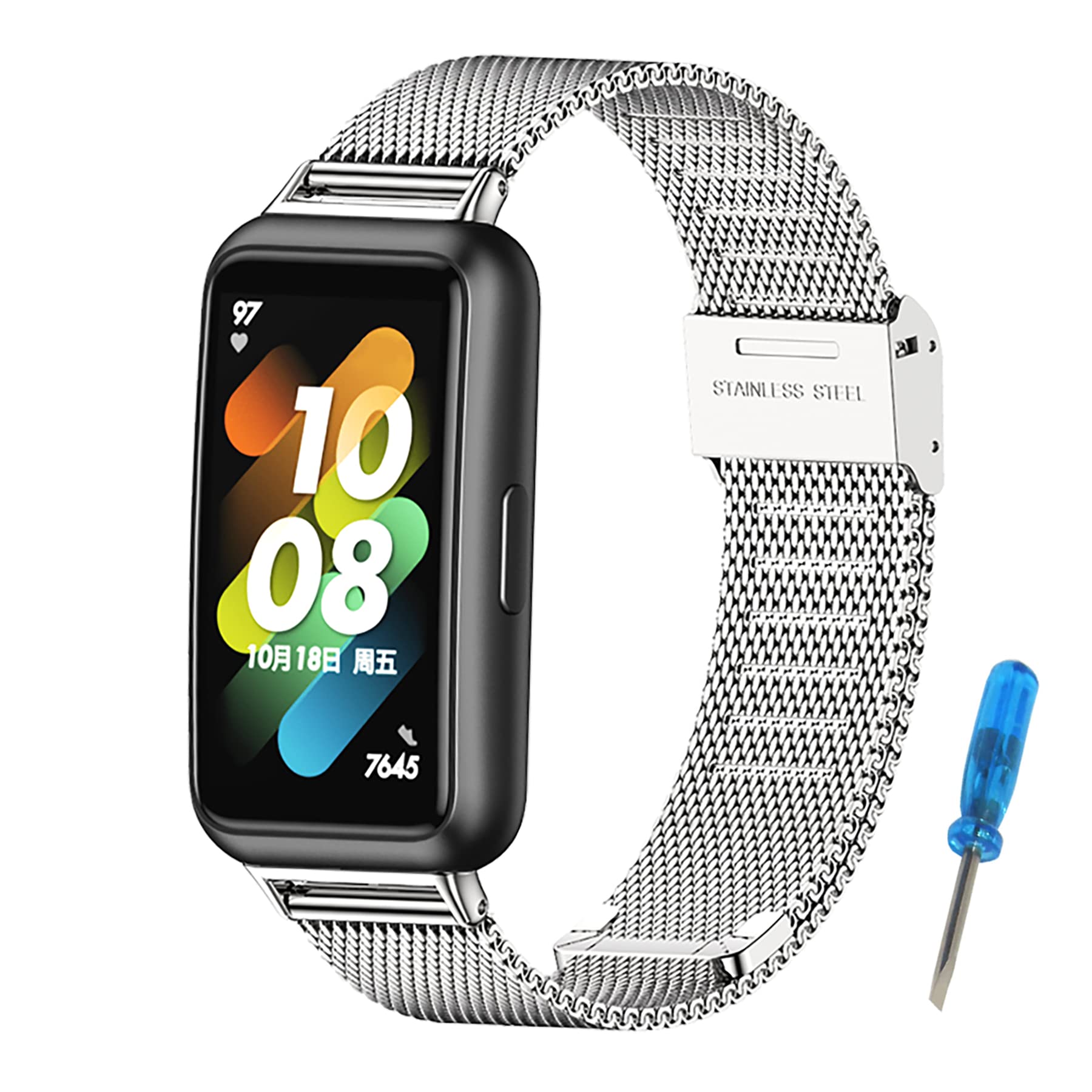 MIJOBS Strap Compatible with Huawei Band 7 Wristband Stainless Steel Metal Straps for Huawei Band 7 Standard & Huawei Band 7 NFC Edition