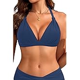 Yonique Women Halter Bikini Top Only Padded Swimsuits Tops Vintage Bathing Suit Top No Bottom