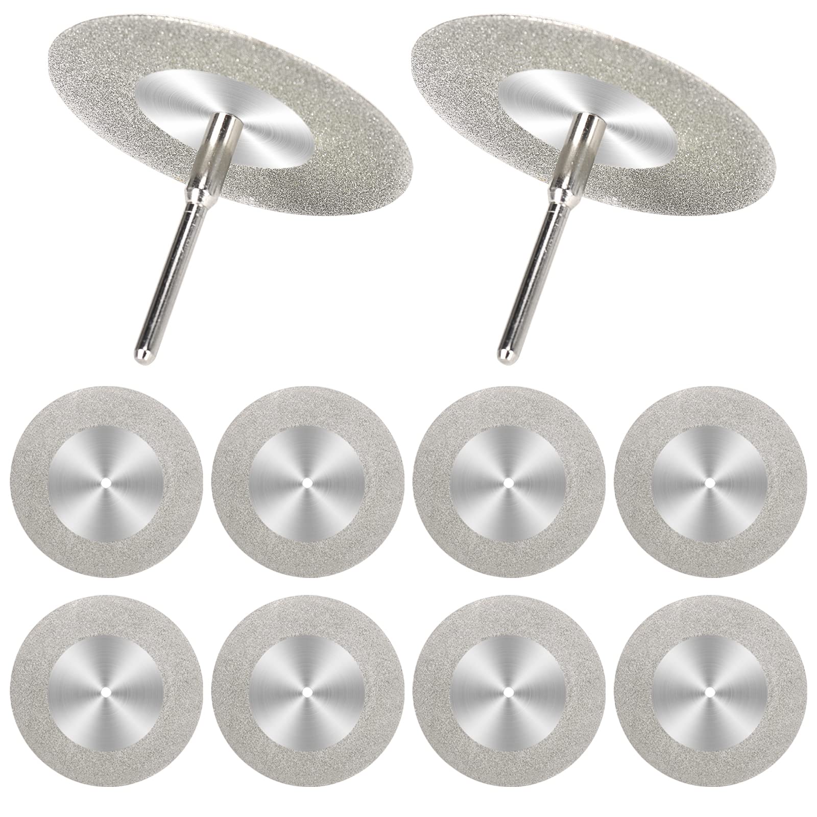 10Pcs 50mm Diamond Cutting Disc Saw Blades With 2Pcs Mandrel 1/8'' Shank, Cut Off Wheel Stone Cutter Discs For Rotary Tool Cutting Polishing Glass Tiles Marble Plastic Jade Stone
