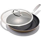 OXO Enhanced 12” Nonstick Frying Pan Skillet with Lid, Ceramic PFAS-Free Cookware, Stainless Steel Handle, Eggs & Omelets, Dishwasher & Oven Safe, Biscuit Brown
