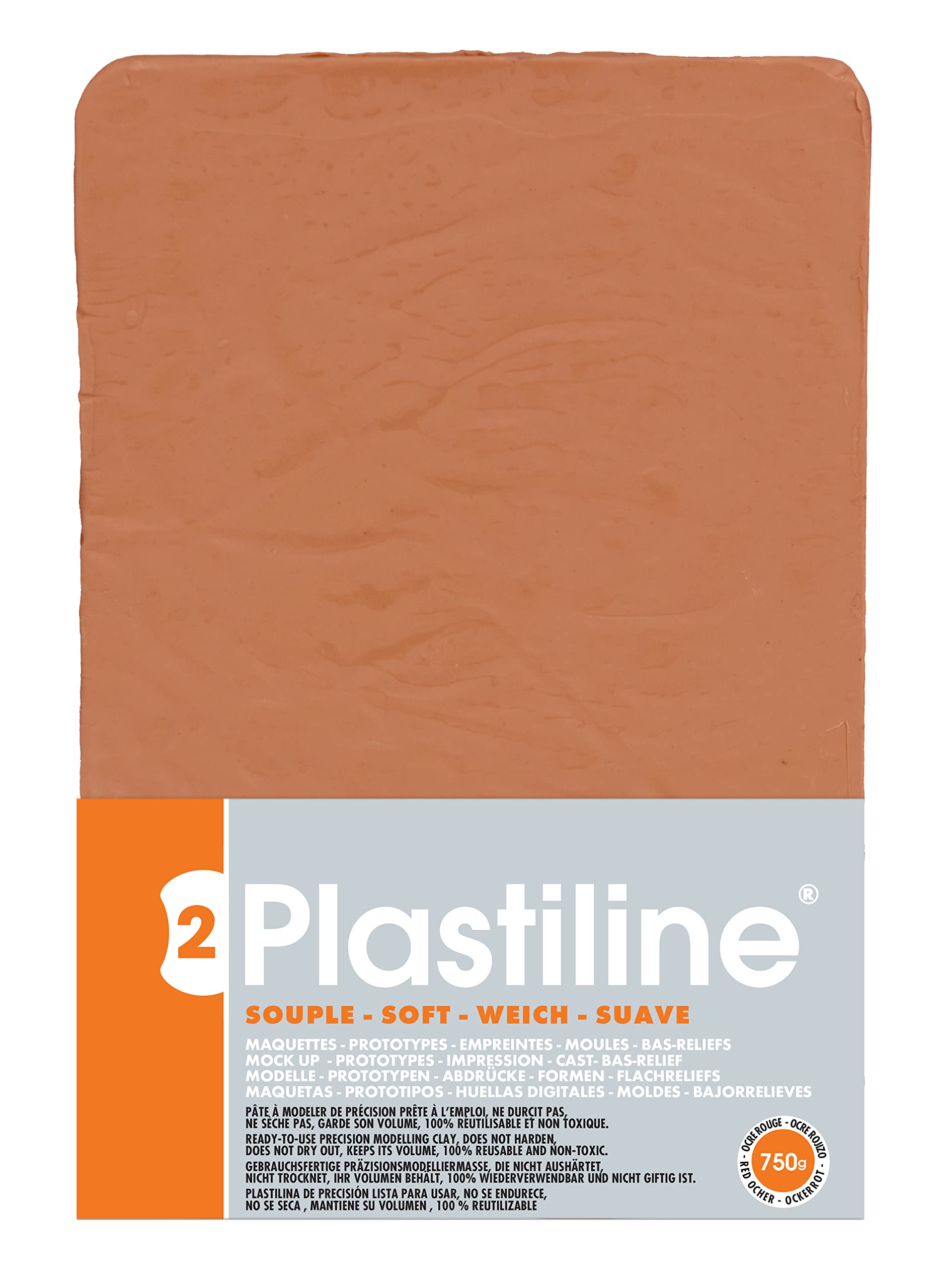 Plastiline 7350T - Plastiline sheet - Modelling Paste, High Precision - Sculpting, Moulding - Hardness 2 (soft) - 750g - Red ochre shade. Made in France