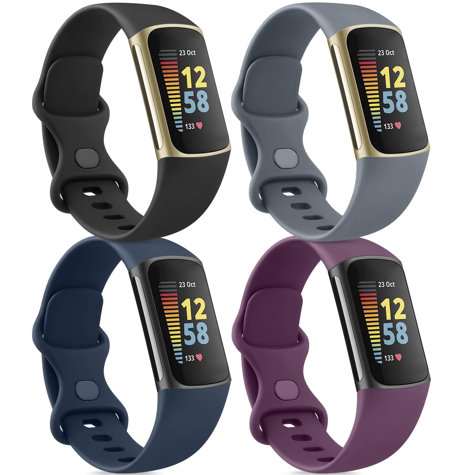 AMCC 4-Pack Straps compatible with Fitbit Charge 6 / Charge 5 Strap, Soft Silicone Sport Replacement Band for for Fitbit Charge 6 / Charge 5, Small Large(4 Pack B, Small)