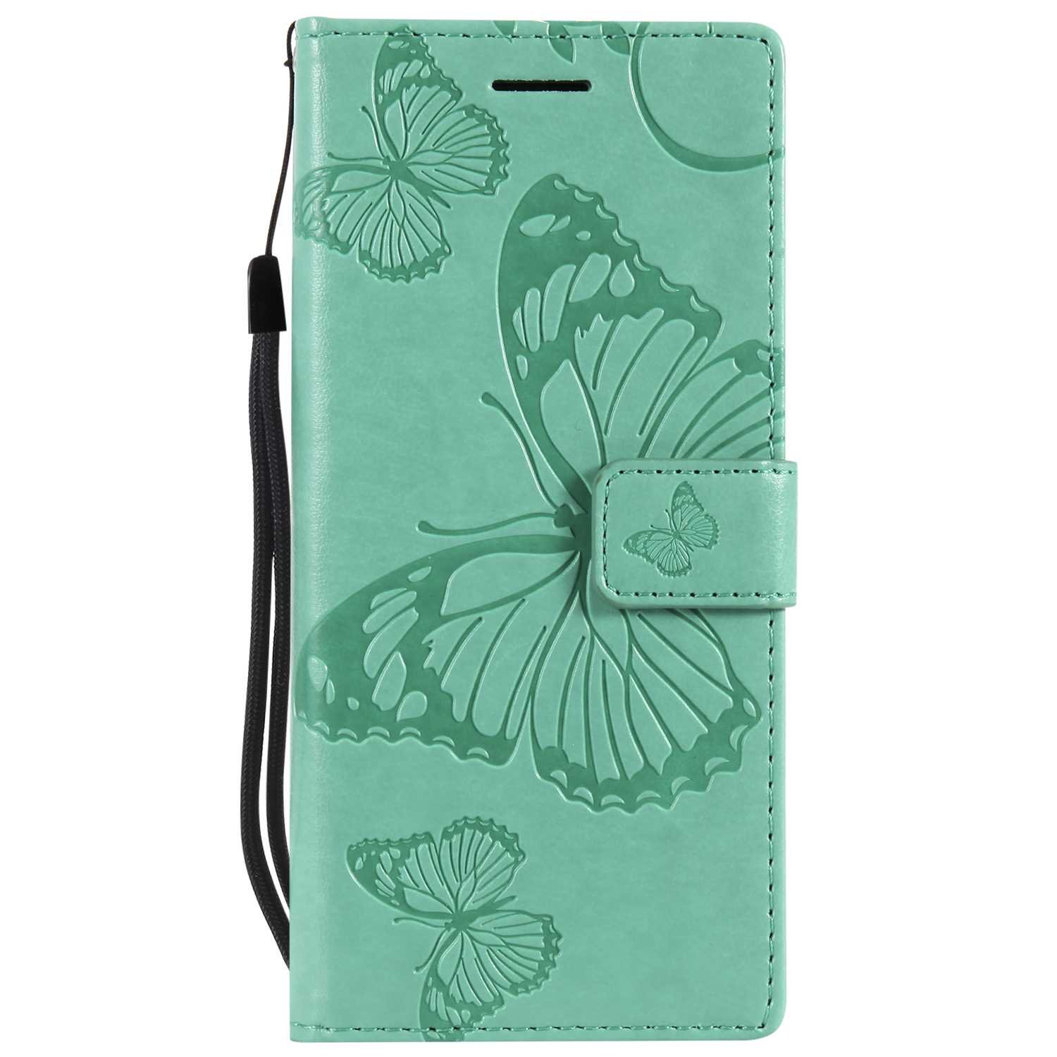 DENDICO Wallet Case for Samsung Galaxy S9, Flip Leather Case with Card Slots and Stand Feature, Butterfly Pattern Design Protective Cover for Galaxy S9 - Green