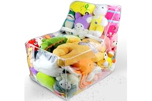 FETHWOIN Clear Stuffed Animal Storage, Waterproof Stuffed Animal Bean Bag Chair Cover for Kids, Large PVC Plush Toys Storage Creative Stuffable Zipper Bean Bag for Organizing Nursery & Bedroom