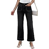IWD Wide Leg Jeans for Women High Waisted Trendy Scallop Pocket Flare Jeans Stretchy Baggy Cropped Denim Pants