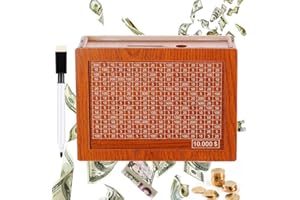HKNBJ Cash Vault Wooden Savings Box,10000 Savings Challenge Box, Cash Saver Money Box, Wooden Cash Savings Box with Money Target and Numbers, Piggy Bank for Adults Kids ($10000)