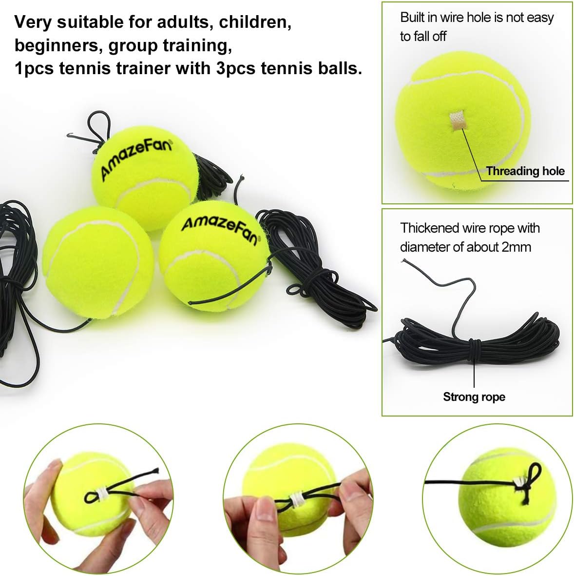 AmazeFan Tennis Trainer Practice Equipment, with 3 Resilient String Rebound Balls Great for Singles Tennis Training, Portable Tennis Training Tool Exercise for Kids Adults Beginners (Blue) : Sports & Outdoors