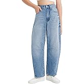 EXARUS Girls Wide Leg Jeans Baggy Barrel Cropped Ankle Length Denim Pants Mid Rise Elastic Band with Pockets Kids 6-14Y