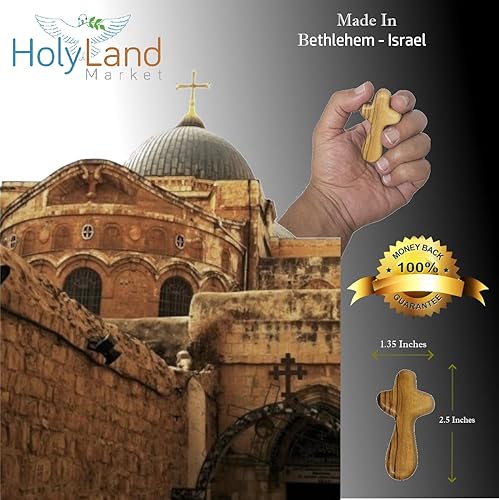 Holy Land Market 10 Olive Wood Ornaments in one Bag (5.5-7.6 cm or 2-3 ) Holy Land Market 10 Olive Wood Crosses From the Holy Land - 2.5