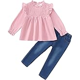 Toddler Girl Clothes Kids Girl Outfit Fall Long Sleeve Shirts Denim Pant set Ruffle Outfits Set Winter Little Girl Clothes