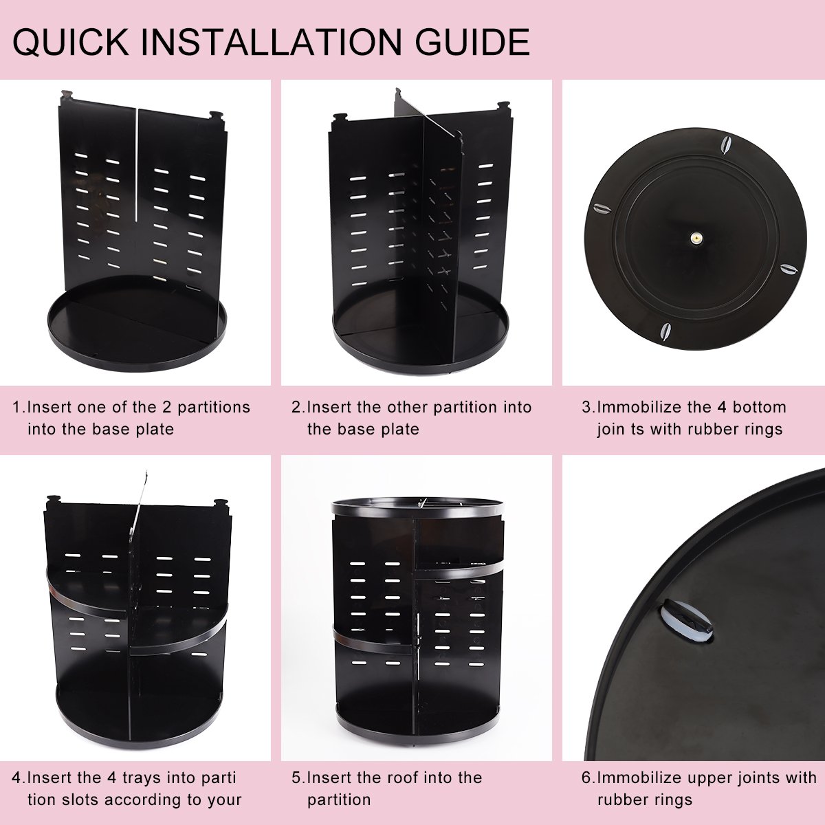 sanipoe 360 Rotating Makeup Organizer, DIY Adjustable Makeup Carousel Spinning Holder Storage Rack, Large Capacity Make up Caddy Shelf Cosmetics Organizer Box, Great for Countertop, Black: Beauty