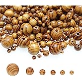 BetterJonny 600Pcs Natural Wood Round Beads, 6 Sizes Handmade Polished Spacer Beads for Jewelry Bracelet Necklace Crafts, Home Decor & DIY