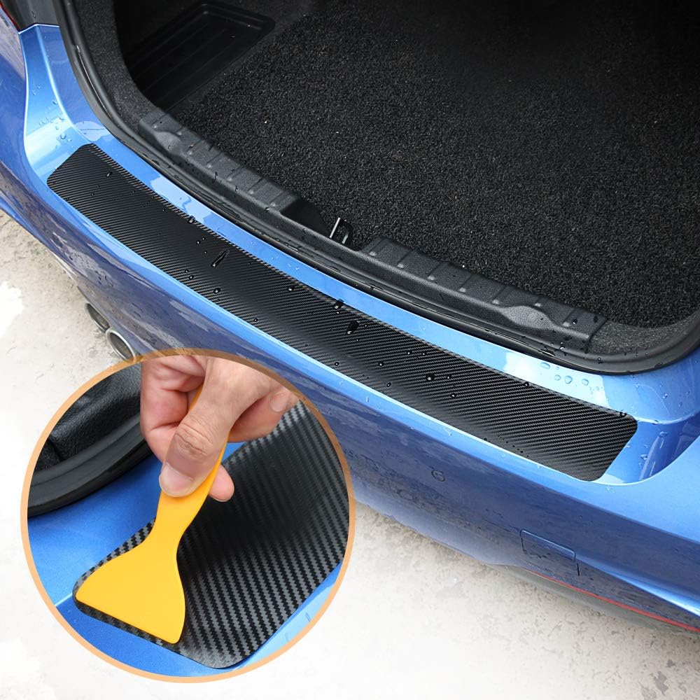 NF orange 1 Pack 4D Carbon Fiber Car Scuff Plate Door Sill Sticker Panel Protector and a Scraper (35.4inch for Suitable General car)