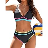 Blooming Jelly Women's Cheeky Bikini Sets Color Block Two Piece Swimsuit Crisscross Back Sporty Bathing Suits Curvy Swim Suit