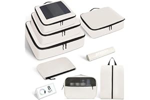 PREZON Packing Cubes for Travel | 10 Set Cream|Durable Luggage Organizer 4 Size(Extra Large, Large, Medium, Small),Comprehensive Cubes for Toiletry,Underwear, Shoe,Travel Essentials,Efficient Women Gifts