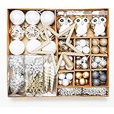 Christmas Tree Ball Ornament Set, 100 ct Gold-Silver Owl Theme Xmas Ornaments, Shatterproof Decorative Hanging Assorted Ornaments for Holiday Party Decor Tree Ornament and Events