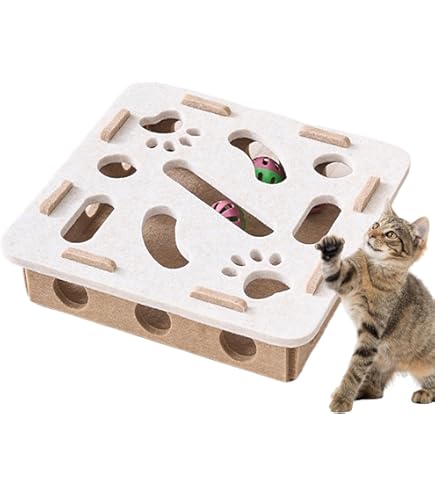 Jouet En Bois Pour Chat – Boîte Puzzle En Bois Pour Chat – Jouet D'exercice Avec Plumes | Sports D'intérieur – Jouets De Chasse Pour Chats D'intérieur – Jouet Interactif Pour Chat