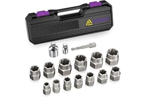 ANPUDS Bolt Extractor Set, 16 Pieces Impact Bolt & Nut Remover Set, Nut Extractor Socket Set, Stripped Lug Nut Remover for Removing Broken, Rounded, Rusted, Frozen, Damaged Nuts Screws & Bolts