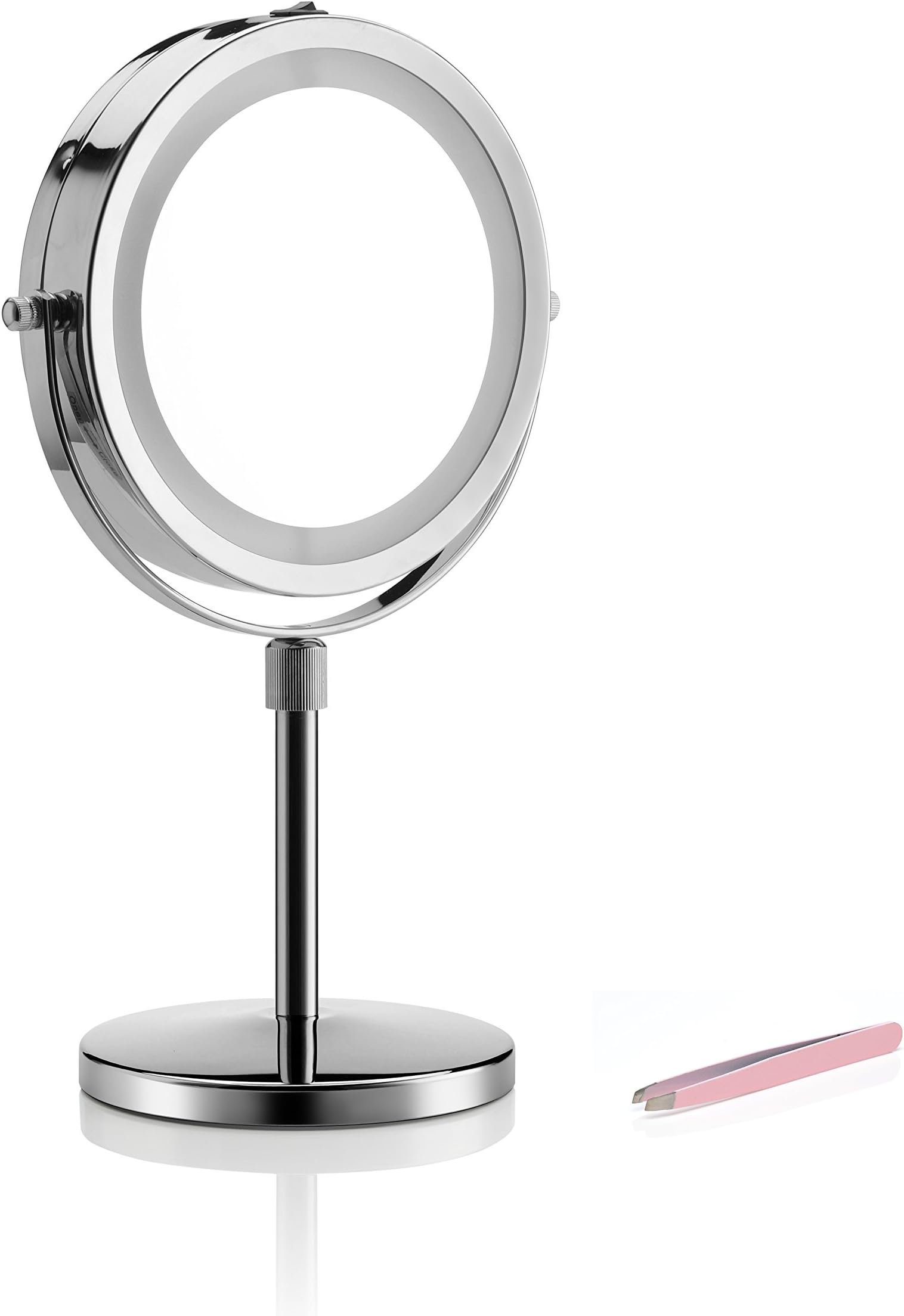 Vitiel 10x Lighted Makeup Mirror with Magnification 1x & 10x Magnifying Vanity Mirror - Stable Base & Adjustable Height - Cordless Battery Powered Tweezer Included
