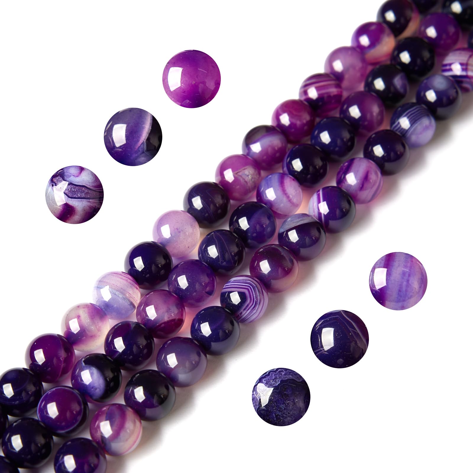 Photo 1 of 100pcs 6mm Purple Stripe Agate Beads Natural Gemstone Beads Round Loose Beads for Jewelry Making