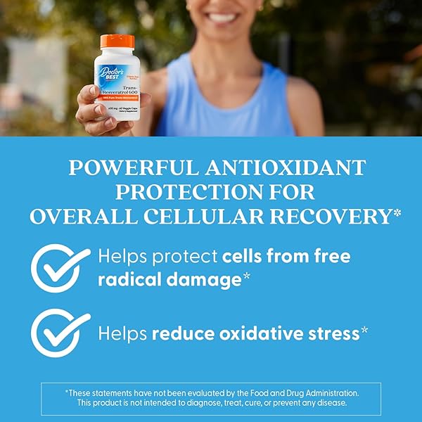 DOCTOR’S BEST TRANS- RESVERATROL 600, 98% PURE TRANS-RESVERATRO, NON-GMO, GLUTEN FREE, SOY FREE, VEGAN 60 VEGGIE CAPS