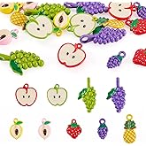 Magibeads 18Pcs 9 Styles Fruit Charms Bulk Assorted Cute Alloy Fruits Charm Pendants Fruit Beads Dangle Charms for Jewelry Making Necklace Bracelet Earring Crafting Keychain Making
