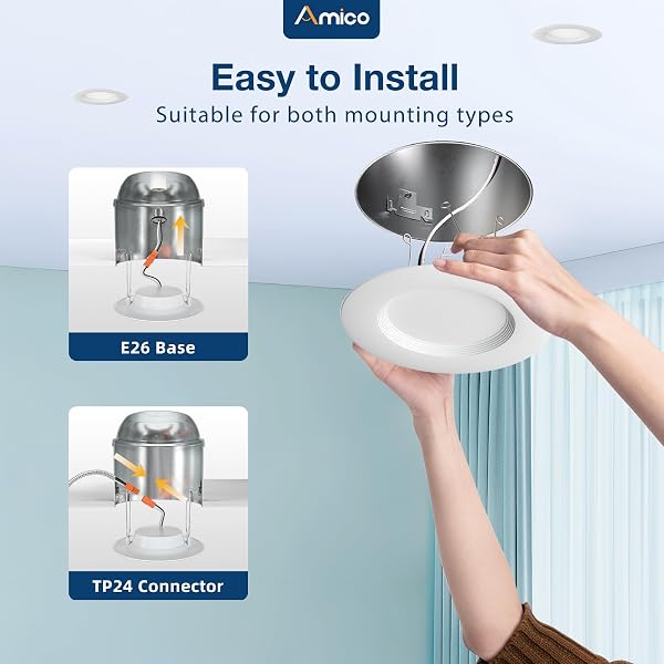 AMICO 24 PACK 5/6 INCH 5CCT LED RECESSED LIGHTING, DIMMABLE, 12.5W=100W, 950LM, 2700K/3000K/4000K/5000K/6000K SELECTABLE, RETROFIT CAN LIGHTS WITH BAFFLE TRIM, IC RATED – ETL & FCC, WHITE