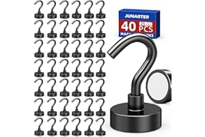 Junarter Black Magnetic Hooks, 40 Pack Magnetic Hooks for Cruise Cabins, 25lbs Magnet Hooks, Strong Magnetic Hook Heavy Duty, Magnets with Hooks, Metal Magnetic Hook for Hanging, Refrigerator
