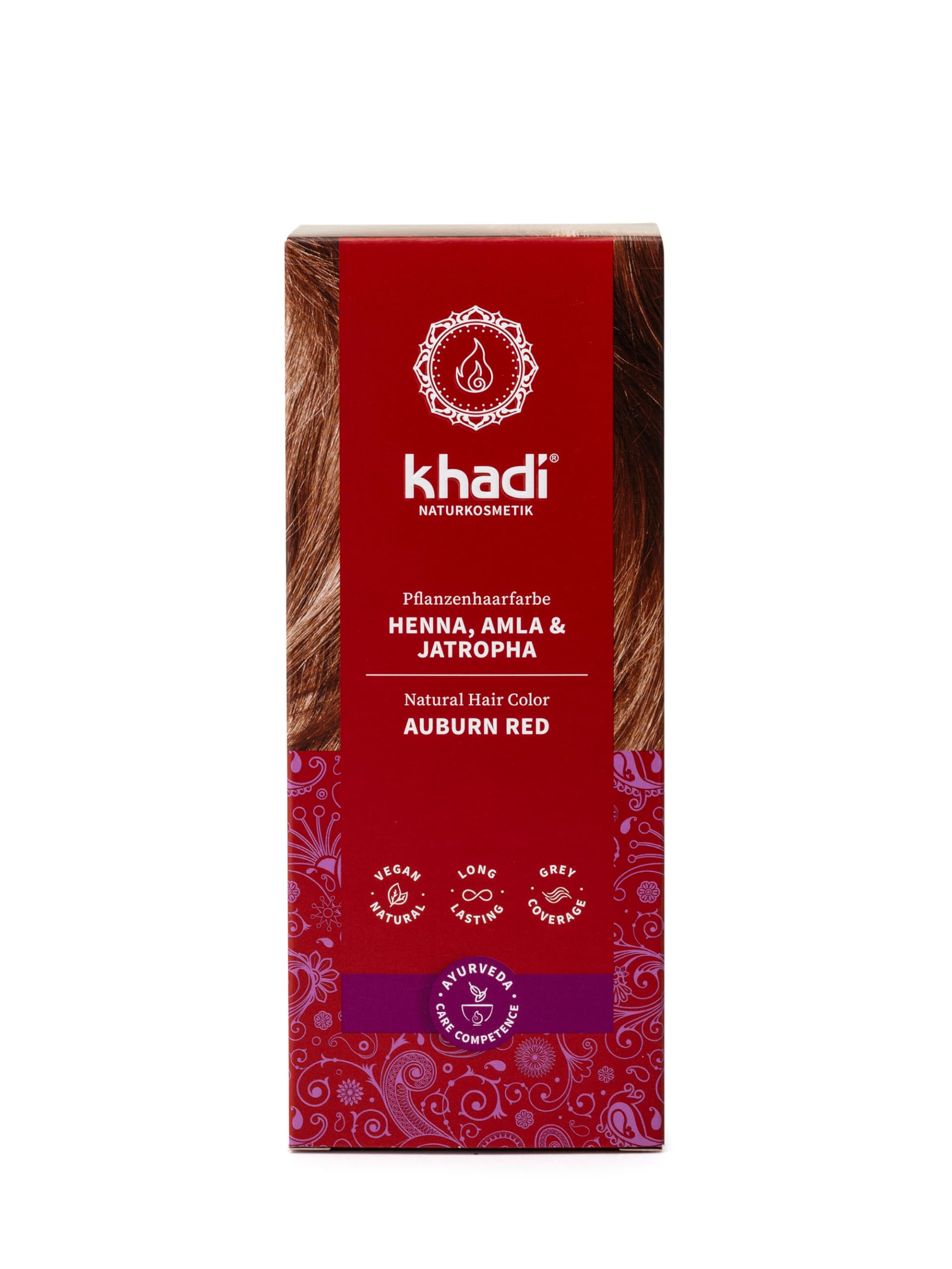 Khadi AUBURN RED Natural Hair Color | Strong Dark Red to Rich Mahogany | 3.5 oz Natural Cosmetics