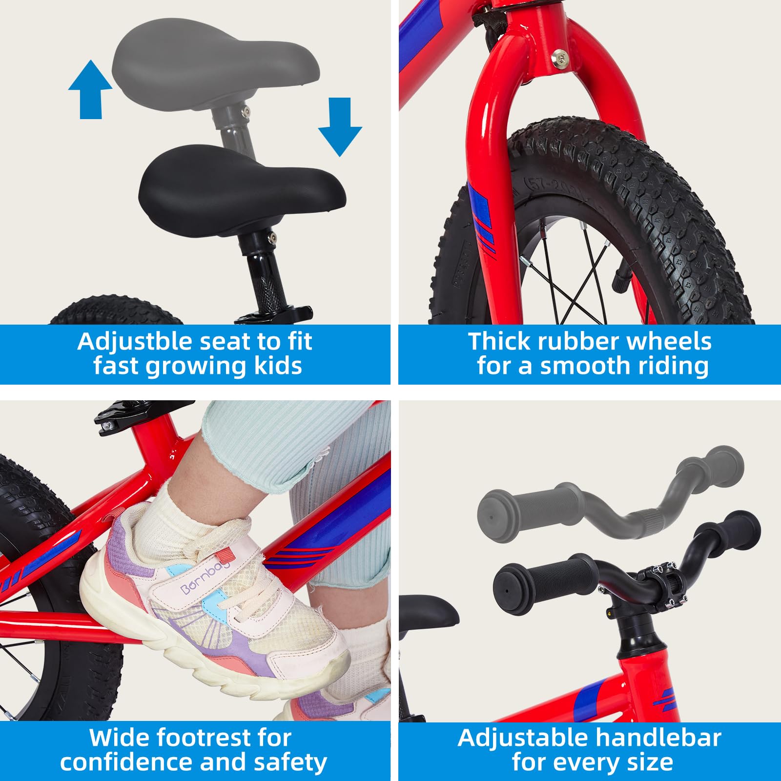 Balance Bike Lightweight Toddler Bike for 14 Year Old Boys and Girls - No Pedal Bikes for Kids with Adjustable Handlebar and seat - Aluminium, EVA Tires - Training Bike Red