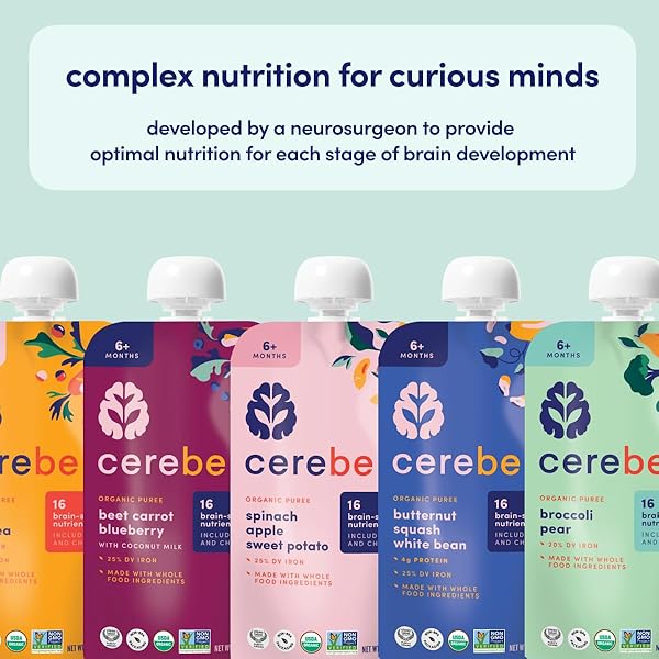 CEREBELLY ORGANIC BABY FOOD POUCHES – ORGANIC VEGGIE PUREES FOR TODDLERS | NO ADDED SUGAR, FIBER, NON-GMO | BLENDED TODDLER FOOD | 4OZ BPA-FREE BABY FOOD | SWEET POTATO MANGO | 6 COUNT