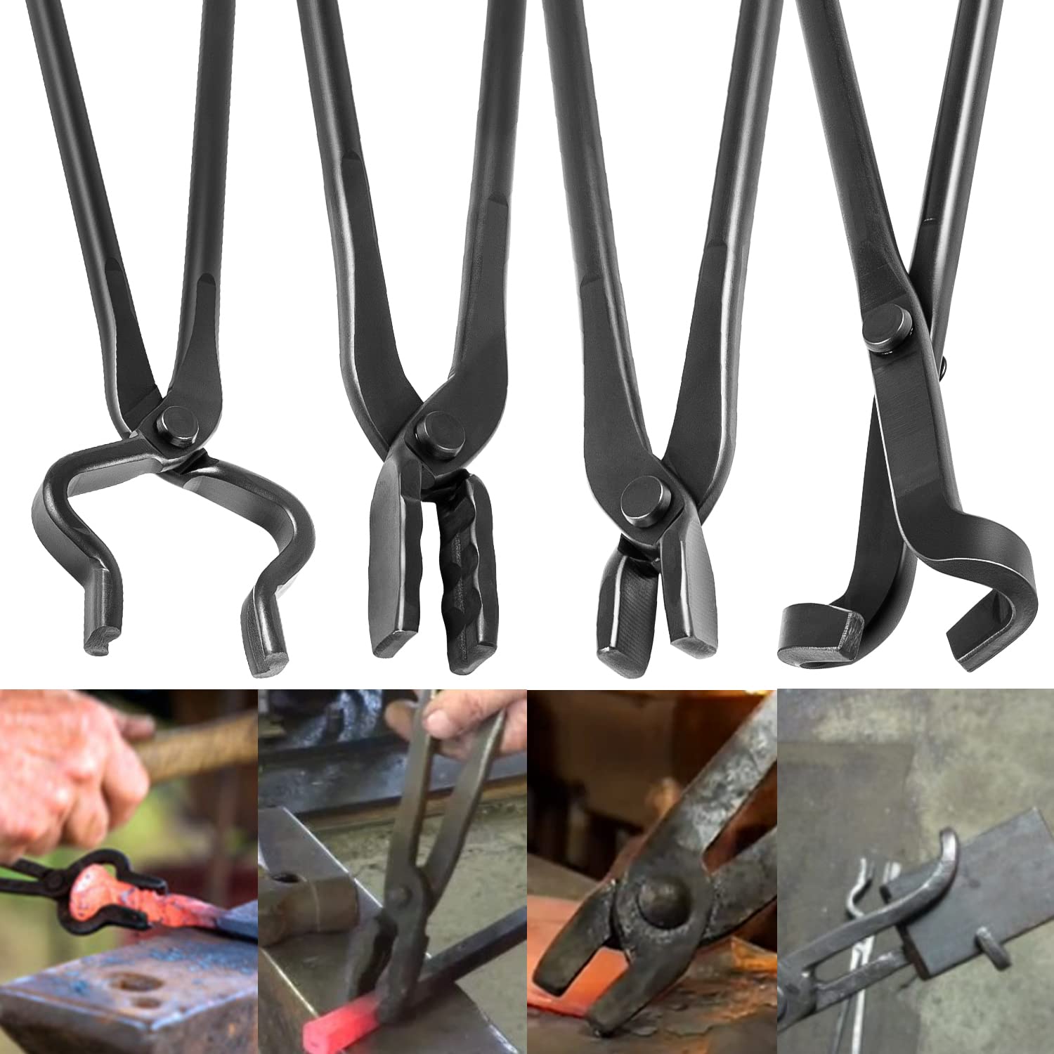 Blacksmith Forge Tool Set, Blacksmith Tool, Blacksmith Anvil Tool Set, V-Bit Pliers, Wolf Jaw Pliers, Flat Pliers, Blade Pliers (Pack of 4)