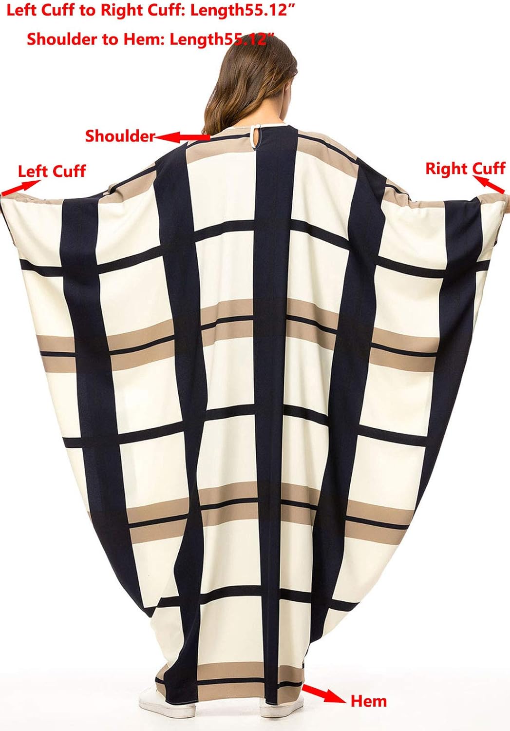 Flygo Women's Batwing Plaid Long Sleeves Maxi Dress Oversized Sleep Loungewear (One Size at  Women’s Clothing store