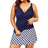 Daci Plus Size Tankini Swimsuit with Skirt - 2 Piece Tummy Control Ruched Bathing Suit Swimwear