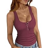 SLOWCOLIN Ribbed Tank Tops for Women Sexy Low Cut Henley Tank Top Scoop Neck Slim Fit Cute Summer Shirts Women 2026 Trendy